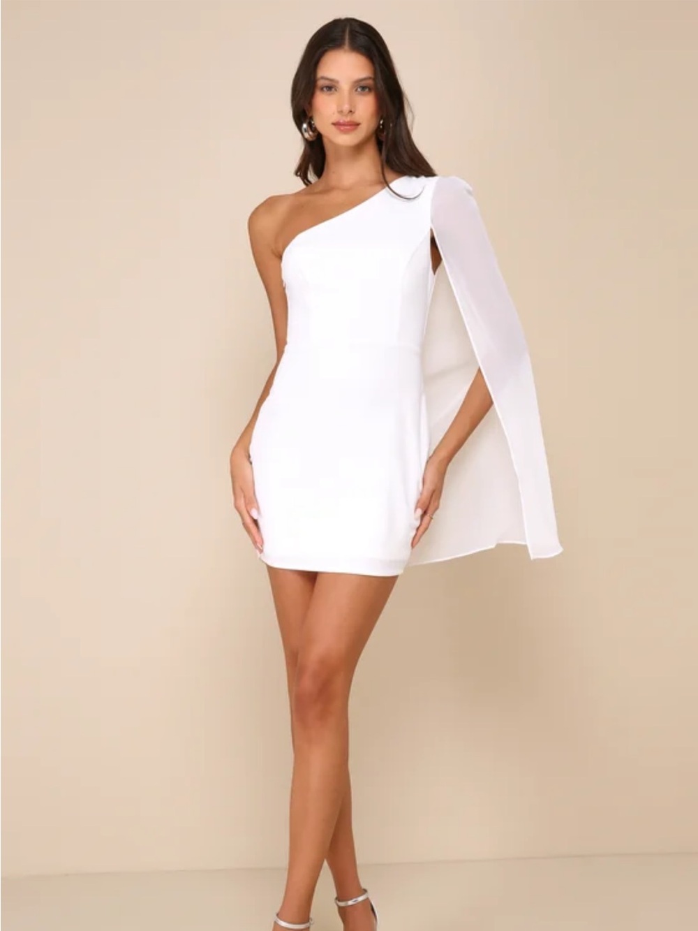 Lulus Majestic Energy - white One-Shoulder Cape Mini Dress
